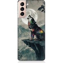Teknomeg Samsung Galaxy S21 Uyumlu Kurt ve Ay  Desenli Silikon Kılıf