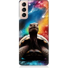Teknomeg Samsung Galaxy S21 Plus Uyumlu Renkli Kaplumbağa  Desenli Silikon Kılıf