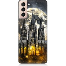 Teknomeg Samsung Galaxy S21 Plus Uyumlu Ay ve Katedral  Desenli Silikon Kılıf