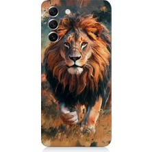 Teknomeg Samsung Galaxy S21 Fe Uyumlu Aslan Portresi  Desenli Silikon Kılıf