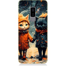 Teknomeg Samsung Galaxy S9 Plus Uyumlu Yağmurlu Kedi  Desenli Silikon Kılıf