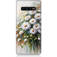 Teknomeg Samsung Galaxy S10 Plus Uyumlu Papatya Buketi  Desenli Silikon Kılıf