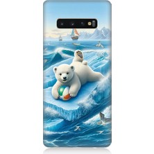 Teknomeg Samsung Galaxy S10 Plus Uyumlu Buzda Ayı  Desenli Silikon Kılıf