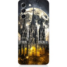Teknomeg Samsung Galaxy S21 Fe Uyumlu Ay ve Katedral  Desenli Silikon Kılıf