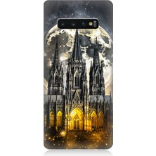 Teknomeg Samsung Galaxy S10 Plus Uyumlu Ay ve Katedral  Desenli Silikon Kılıf