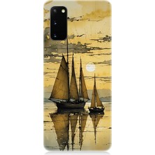 Teknomeg Samsung Galaxy S20 Plus Uyumlu Yelkenli Gün Batımı  Desenli Silikon Kılıf