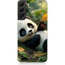Teknomeg Samsung Galaxy S22 Plus Uyumlu Panda ve Yaprak  Desenli Silikon Kılıf