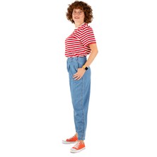 Portakal Esintisi Yüksek Bel Pileli Balloon Kadın Denim Pantolon