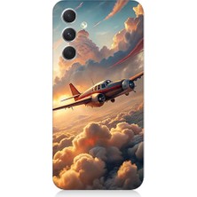 Teknomeg Samsung Galaxy S23 Fe Uyumlu Bulutlarda Uçak  Desenli Silikon Kılıf