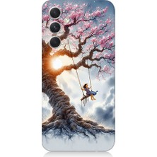 Teknomeg Samsung Galaxy S23 Fe Uyumlu Pembe Ağaç  Desenli Silikon Kılıf