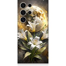 Teknomeg Samsung Galaxy S24 Ultra Uyumlu Ay ve Çiçek  Desenli Silikon Kılıf