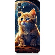 Teknomeg Samsung Galaxy S24 Plus Uyumlu Uzayda Kedi  Desenli Silikon Kılıf