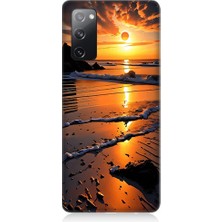 Teknomeg Samsung Galaxy S20 Fe Uyumlu Günbatımı Sahili  Desenli Silikon Kılıf