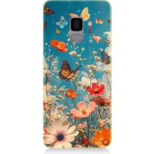 Teknomeg Samsung Galaxy S9 Uyumlu Çiçekli Kelebekler  Desenli Silikon Kılıf