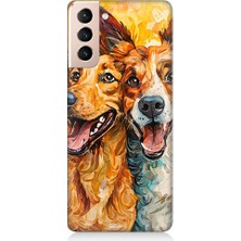 Teknomeg Samsung Galaxy S21 Uyumlu Mutlu Köpekler  Desenli Silikon Kılıf