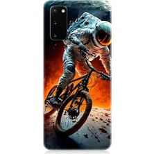 Teknomeg Samsung Galaxy S20 Plus Uyumlu Uzayda Bisiklet  Desenli Silikon Kılıf
