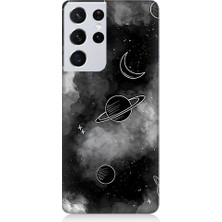 Teknomeg Samsung Galaxy S21 Ultra Uyumlu Uzay ve Bulutlar  Desenli Silikon Kılıf