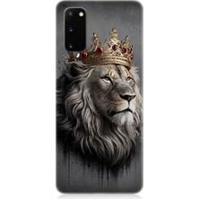 Teknomeg Samsung Galaxy S20 Plus Uyumlu Taçlı Aslan 1  Desenli Silikon Kılıf