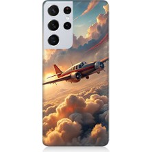 Teknomeg Samsung Galaxy S21 Ultra Uyumlu Bulutlarda Uçak  Desenli Silikon Kılıf