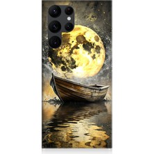 Teknomeg Samsung Galaxy S22 Ultra Uyumlu Ay ve Tekne  Desenli Silikon Kılıf