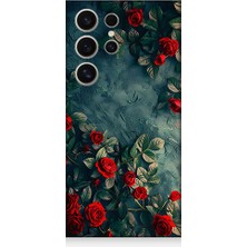 Teknomeg Samsung Galaxy S24 Ultra Uyumlu Kırmızı Güller  Desenli Silikon Kılıf