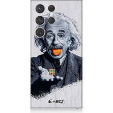 Teknomeg Samsung Galaxy S23 Ultra Uyumlu Einstein ve Küp  Desenli Silikon Kılıf