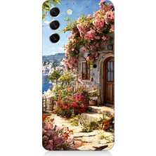 Teknomeg Samsung Galaxy S21 Fe Uyumlu Çiçekli Ev  Desenli Silikon Kılıf