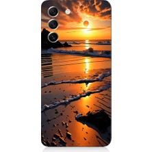Teknomeg Samsung Galaxy S21 Fe Uyumlu Günbatımı Sahili  Desenli Silikon Kılıf