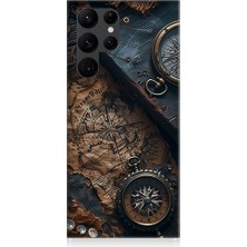 Teknomeg Samsung Galaxy S22 Ultra Uyumlu Eski Harita  Desenli Silikon Kılıf