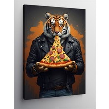 Tablomega Kanvas Tablo Deri Ceketli Pizza Yiyen Kaplan
