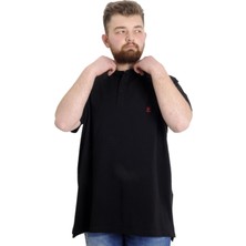 ModeXL Büyük Beden Erkek T-Shirt Siyah Hakim Yaka Dokuma Orta Kalınlık Standart Kol
