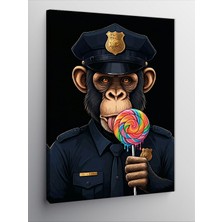 Tablomega Kanvas Tablo Lolipop Yiyen Polis Maymun