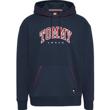 Tommy Jeans Kapüşon Yaka Lacivert Erkek Sweatshırt DM0DM19760C1G Rlx Varsıty Pıppıng