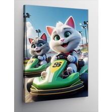 Tablomega Kanvas Tablo Kediler Araba Yarışı
