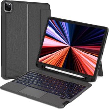 Five-E Apple iPad Pro 12.9 Inc 6.nesil (2022) Rgb LED Işıklı Manyetik Bluetooth ve Touchpad Özellikli Kalemlikli Klavyeli Kılıf A2436 A2437 A2764