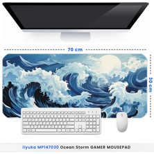 İlyuka 70X30 Ocean Storm Ilyuka MP147030 Büyük Boy Xl Gaming Mousepad Dikişli Kenar Kaymaz Taban 70X30CM