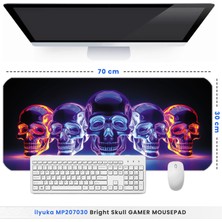 İlyuka 70X30 Bright Skull Ilyuka MP207030 Büyük Boy Xl Gaming Mousepad Dikişli Kenar Kaymaz Taban 70X30CM