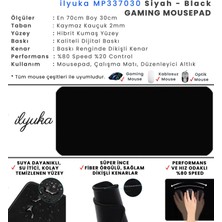 İlyuka 70X30 Logosuz Siyah-Black Ilyuka MP337030 Büyük Boy Xl Gaming Mousepad Dikişli Kenar Kaymaz Taban 70X30CM