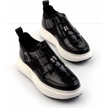 Bambi Siyah Siyah Kroko  Deri Erkek Sneaker E01194010203