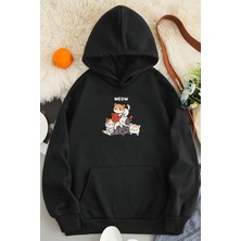 Uygun Tarz Meow Tatlı Kediler Baskılı Oversize Sweatshirt