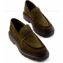 Bambi Haki Süet Hakiki Deri Erkek Loafer Ayakkabı E01310113202