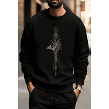 Pusula Zaman Çizelge Baskılı Oversize Sweatshirt