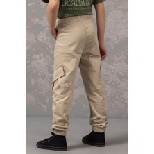 Beli ve Paçası Lastikli Kargo Cepli Erkek Çocuk Spor Gabardin Okul Pantolon
