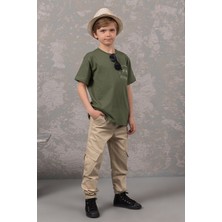 Beli ve Paçası Lastikli Kargo Cepli Erkek Çocuk Spor Gabardin Okul Pantolon