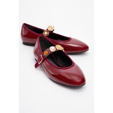 Luvi Lauras Bordo Rugan Aksesuarlı Kadın Babet Ayakkabı