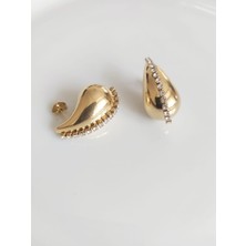 Devi Fashion Çelik Bottega Damla Zirkon Taşlı Küpe