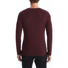 Erkek Bordo Slim Fit Bisiklet Yaka Penye Body Uzun Kol T-Shirt