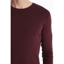 Erkek Bordo Slim Fit Bisiklet Yaka Penye Body Uzun Kol T-Shirt