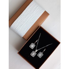 Gümüş Baget Tasarım Kolye Sallantılı Küpe Kolye KadınSet Öğretmenler Günü Hediye