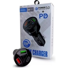 Araç Çakmaklık Şarjı 2 USB Çıkışlı +20W Pd Şarj Hızlı Şarj Destekli 55W
